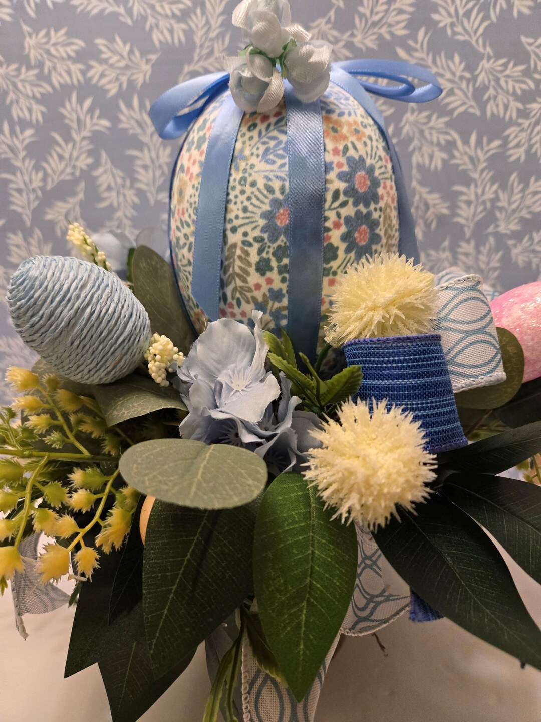 Blue and White Floral Easter Egg Arrangement, Spring Table Centerpiece ...