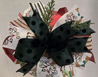 Reindeer Christmas Bow: Green Velvet Polka Dot Wreath or Lantern