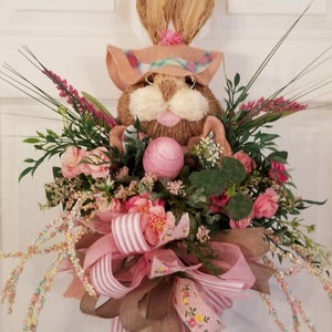 Easter Basket Bunny Floral Front Door Wreath,sisal Bunny Easter Decor ...