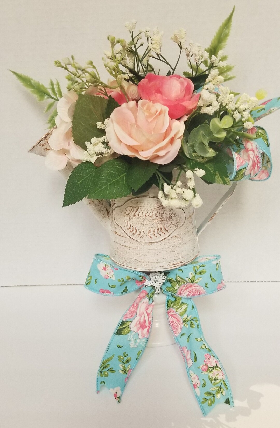 Pink Rose Spring Watering Can Floral Arrangement, Summer Floral