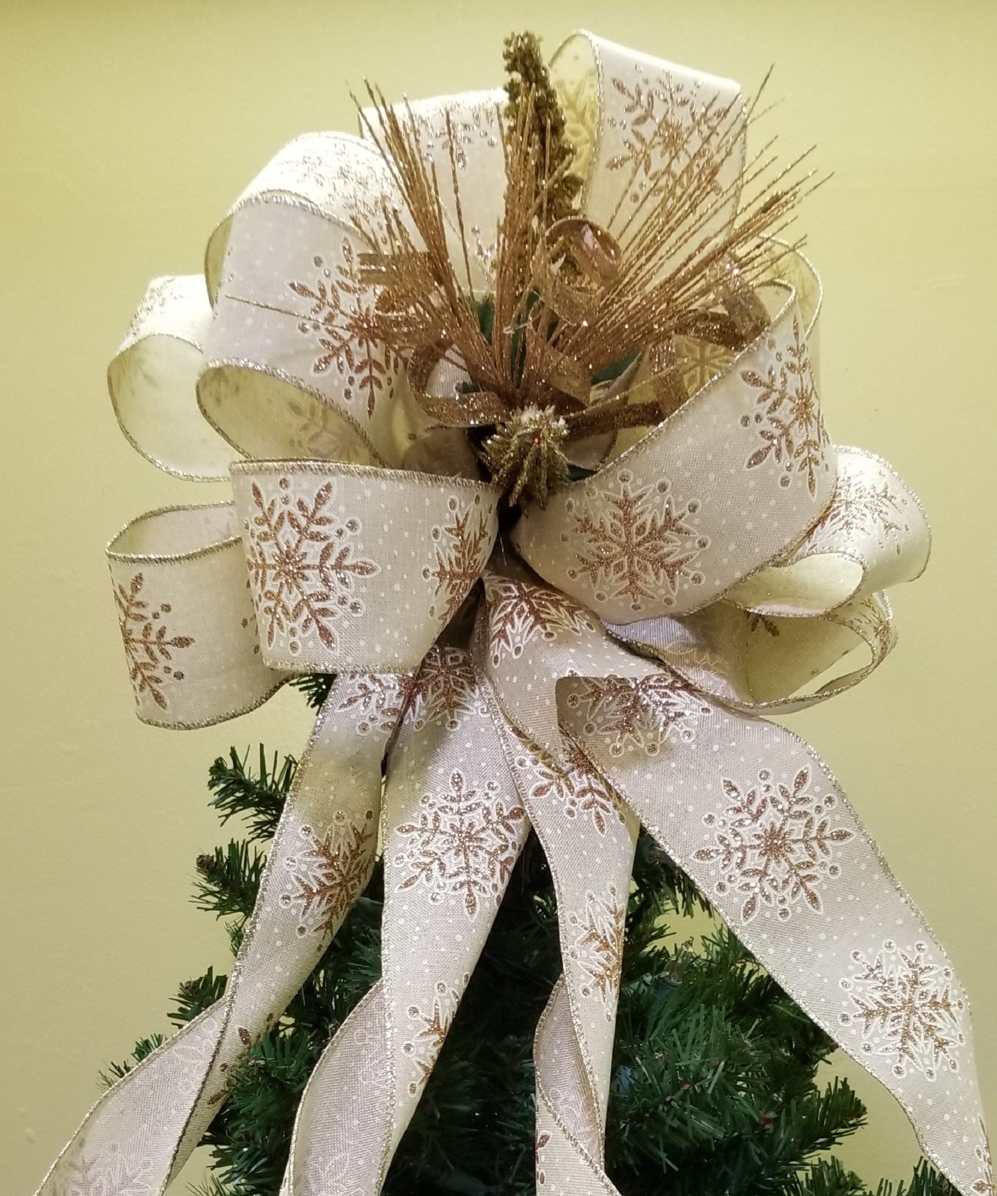 Blush Rose Christmas Tree Topper Bow Rose Gold Holiday Bow Etsy