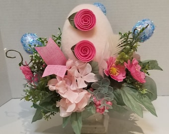 Spring Floral Pink Flocked Easter Egg Centerpiece,Spring Candle Holder Table Arrangement, Easter Brunch Table Arrangement,Easter Centerpiece