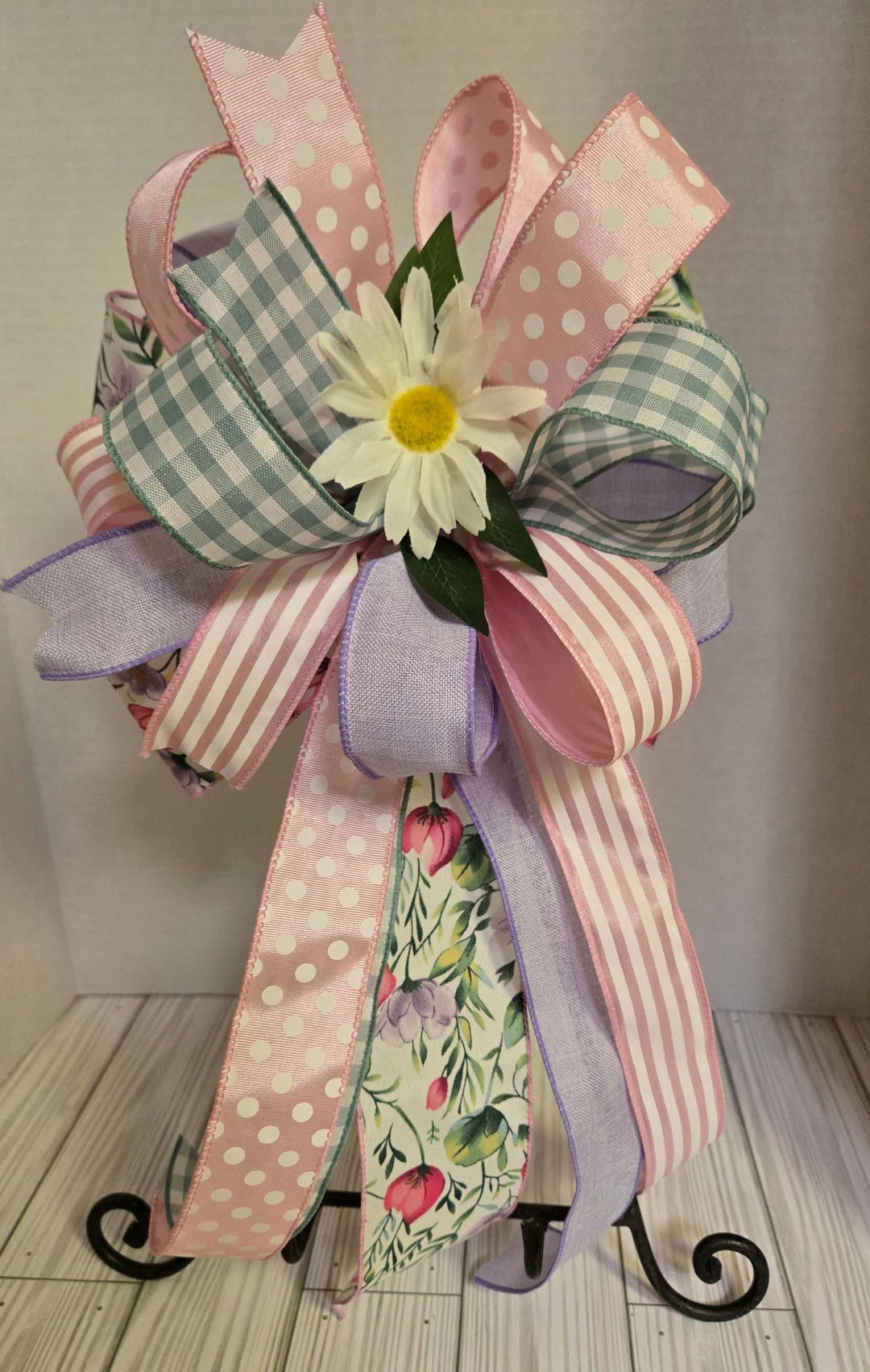 Spring Tulip Lantern Bow: Pink & Green Floral Wreath Decor - Etsy