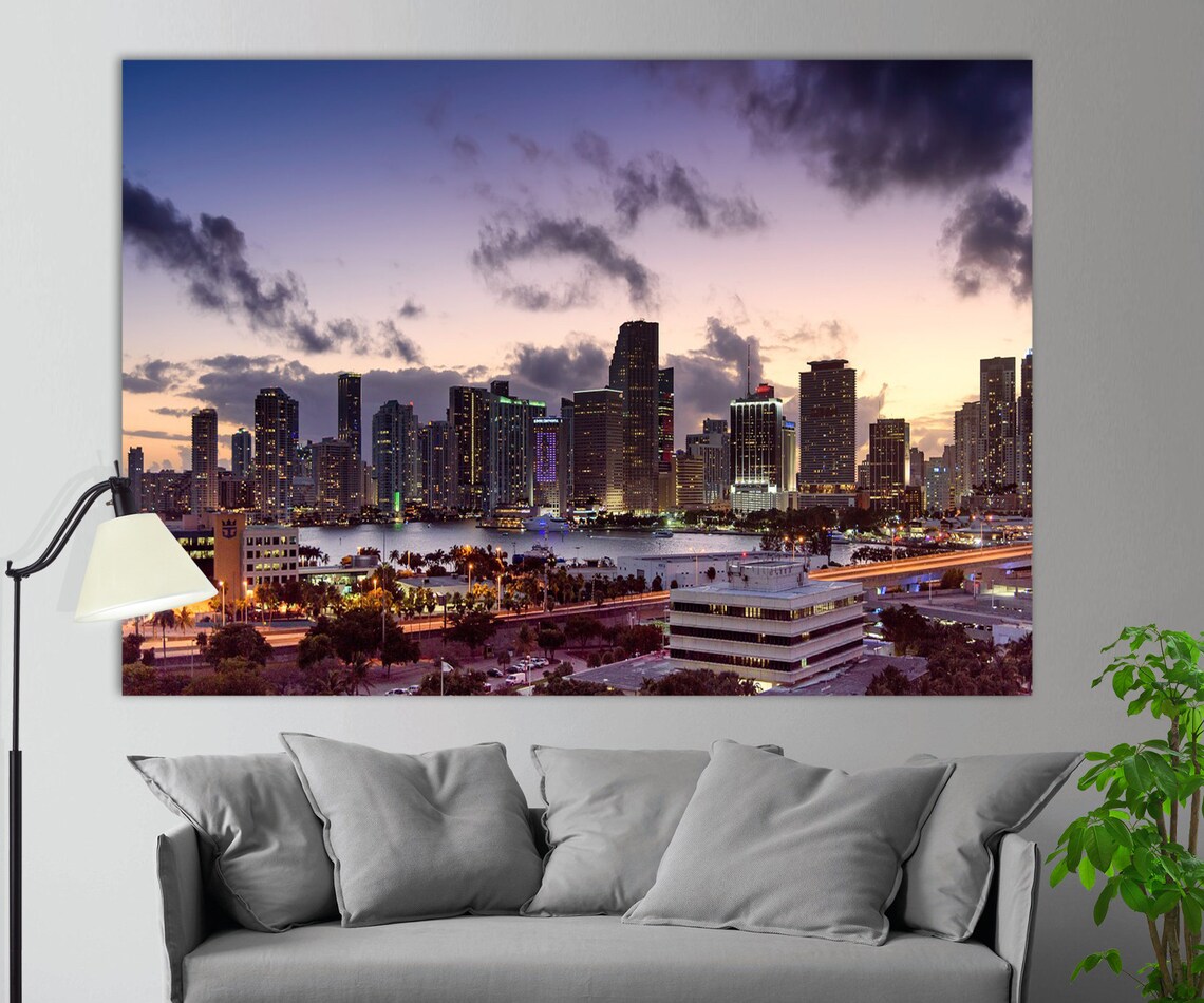 Miami Canvas Print Miami Wall Art Miami Skyline Etsy
