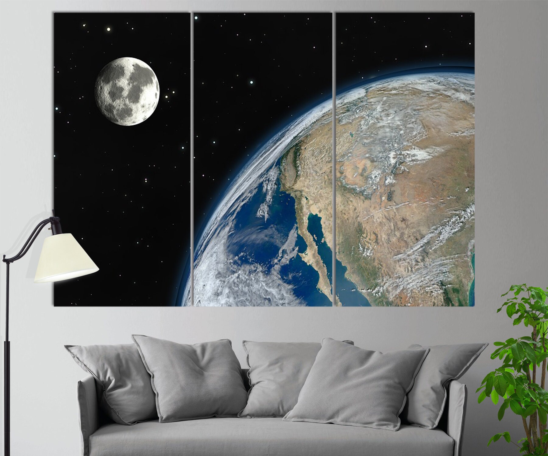 Earth Canvas Art, Earth and Moon Print, Space Photo, Space Wall