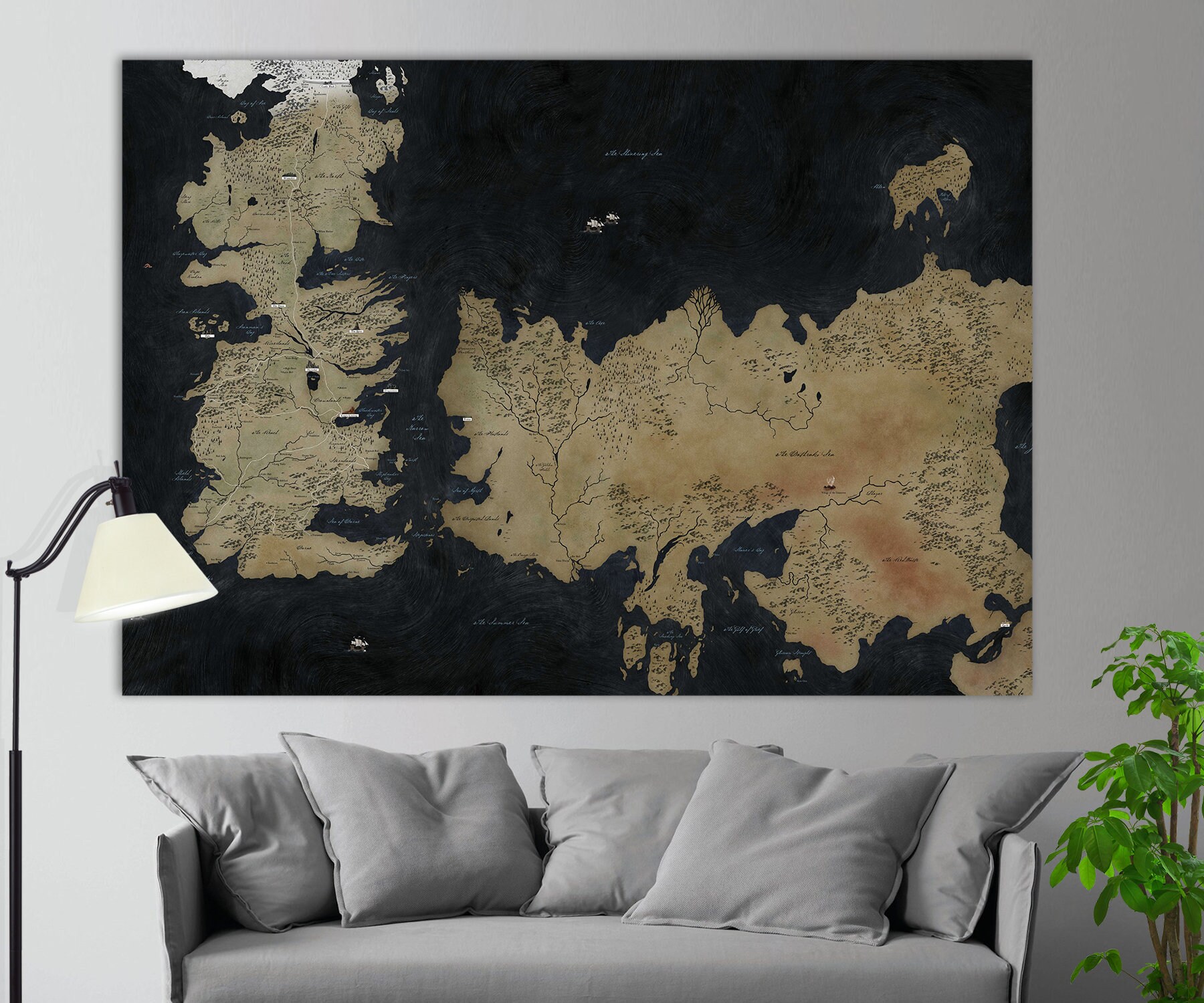 Game of Thrones Wall Art, Game of Thrones Map Canvas Print, Game of
