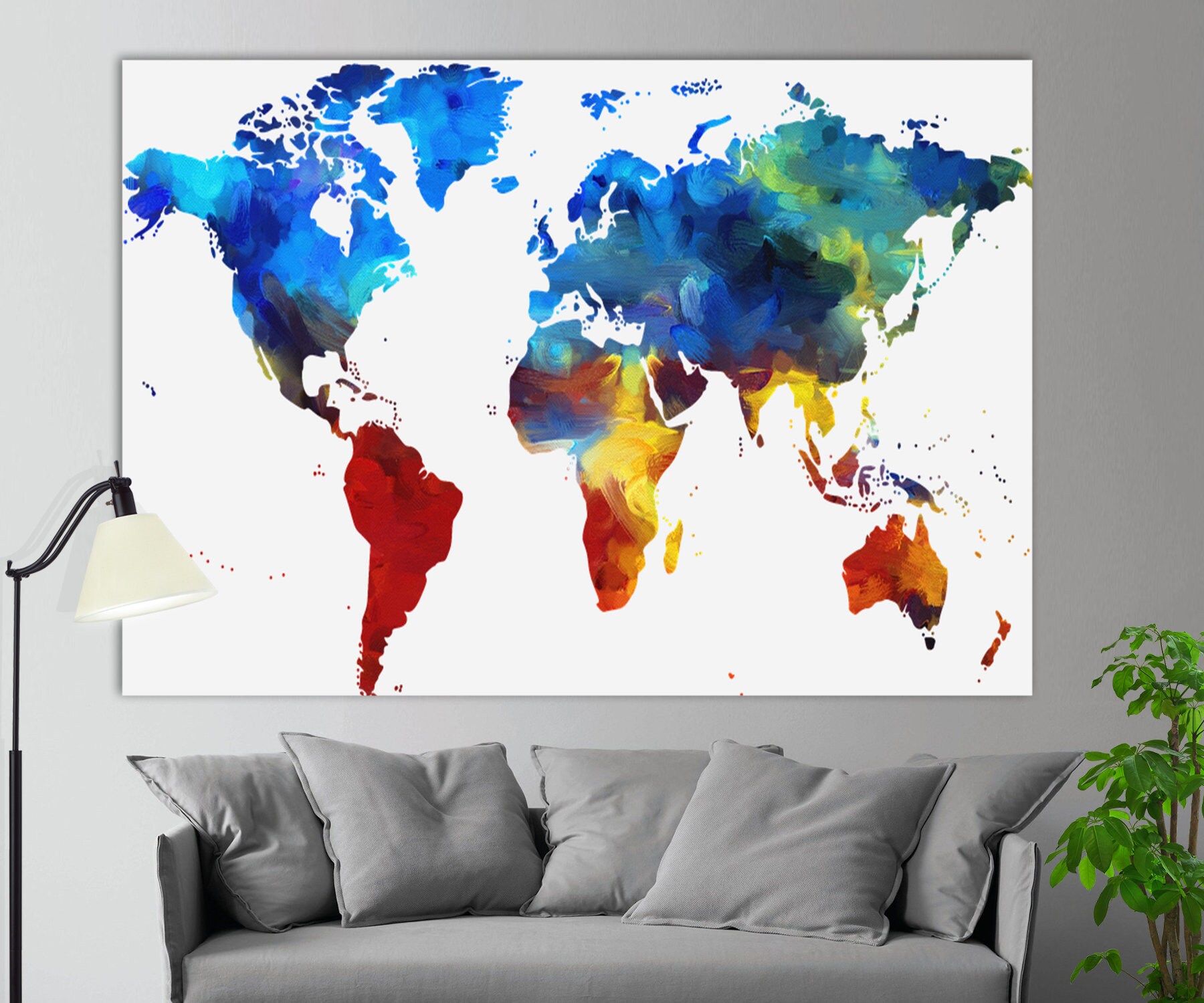Watercolor World Map Painting World Map Canvas Print World - Etsy Australia