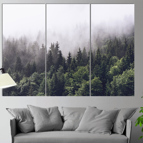 Forest Canvas Print, Fog Over Mountains Landscape, Trees Canvas, Forest Mountains Canvas Art, Nature Wall Decor, Forest Photo, Nature Canvas