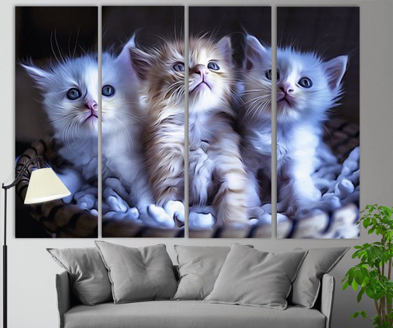 Three Cute Kittens Painting Kitty Canvas Print Kitten Etsy