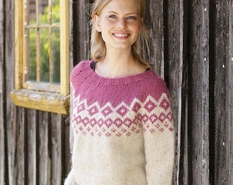 Hand knitted fair isle icelandic sweater in alpaca yarn
