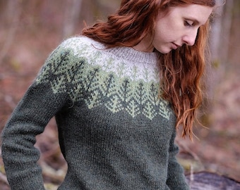 Green lopapeysa or lopi sweater in icelandic wool