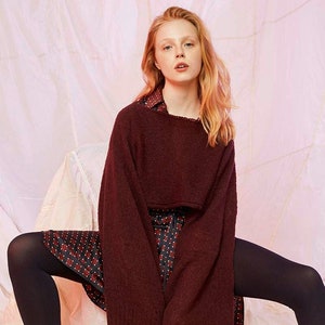 Crop hand knitted sweater in mohair and silk yarn, 50 colours available