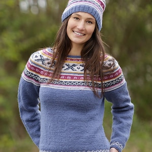 Blauer Norweger-Pullover aus reinem Wollgarn