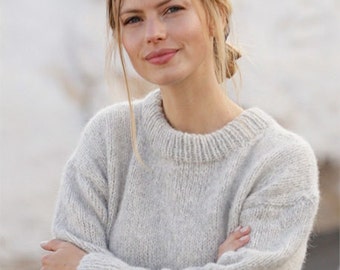 Hand knitted long alpaca sweater with double neck, 45 colours available