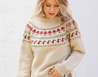 Funny and bright Icelandic or Nordic jumper ir pure wool yarn