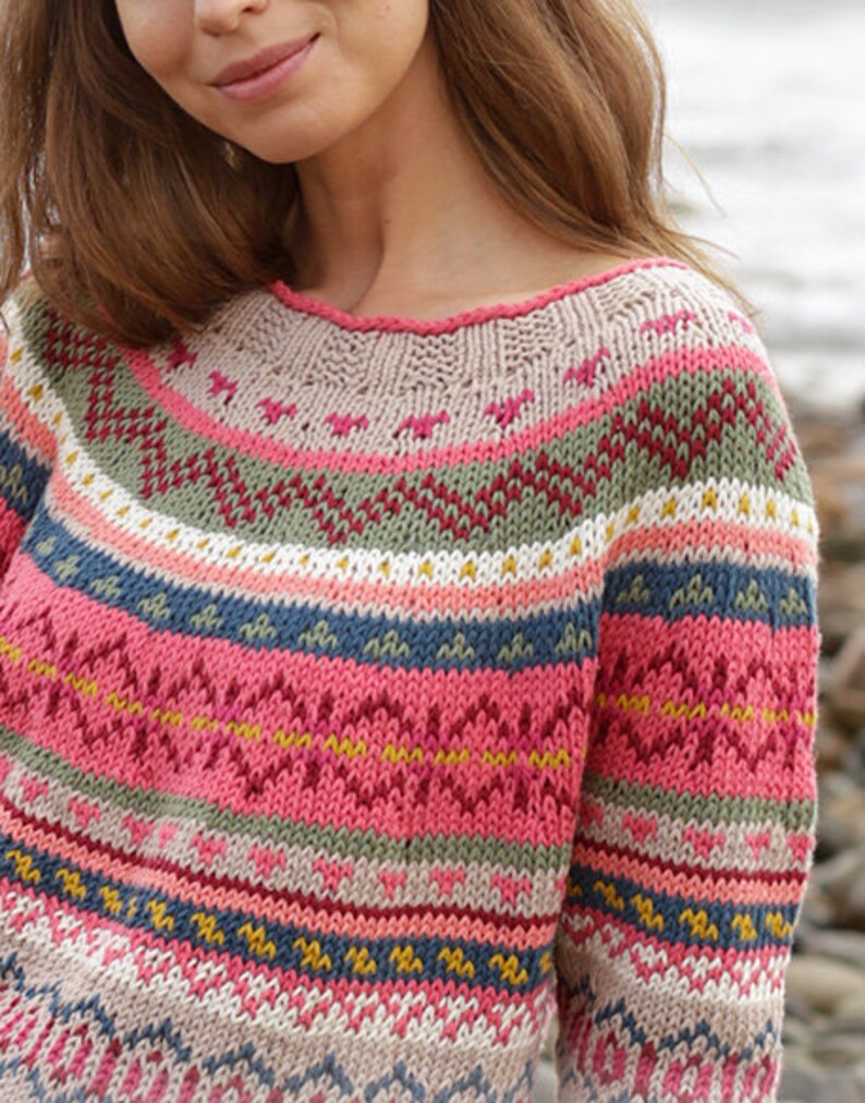 Hand knitted fair isle sweater in 100 cotton yarn Etsy