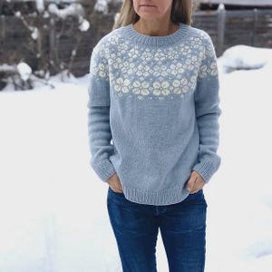 Nordic fair isle sweater with floral round yoke in pure wool