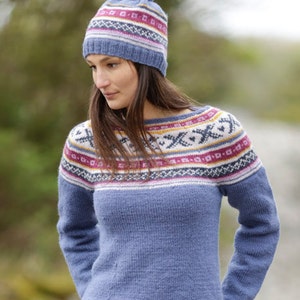 Blue Nordic or Fair Isle Jumper in Pure Wool Yarn - Etsy