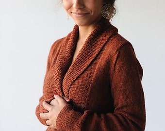 Gilet long cache-cœur tricoté main en fil d'alpaga et laine, 40 coloris disponibles