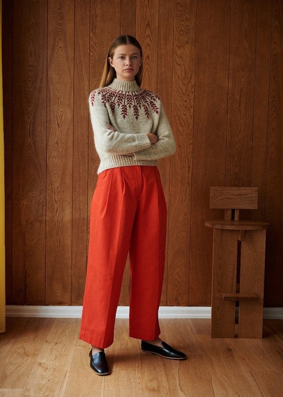 Hand Knitted Wool Fair Isle Sweater, Floral Yoke Design
