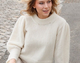 Hand knitted alpaca sweater with puffed sleeves, 45 colours available