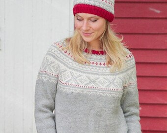Pull traditionnel norvégien tricoté à la main en laine pure