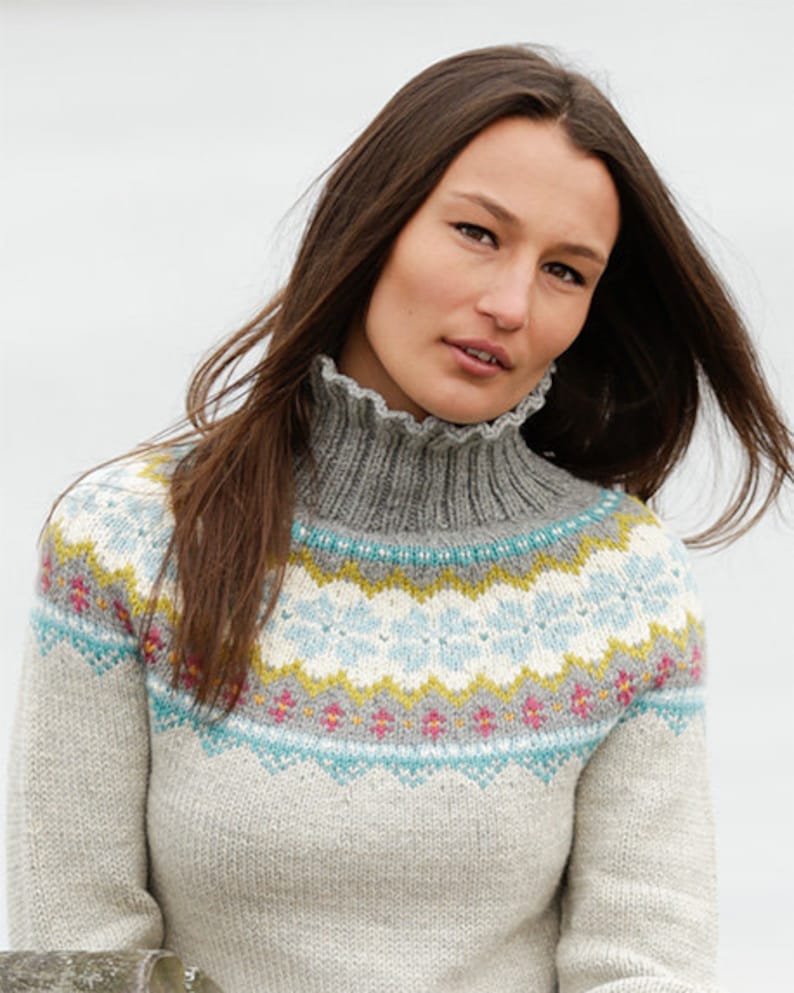 Hand knitted fair isle nordic sweater with round yoke in Etsy