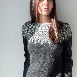 Hand-Knitted Icelandic Wool Sweater: Geometric Fair Isle Yoke, Custom Colors