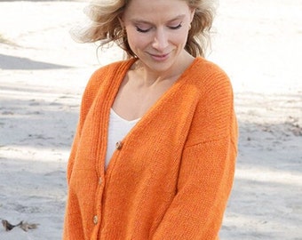 Hand knitted loose fit alpaca cardigan with splits,  45 colours available