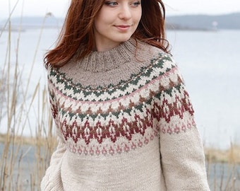 Hand knitted fair isle nordic sweater in alpaca and wool yarn