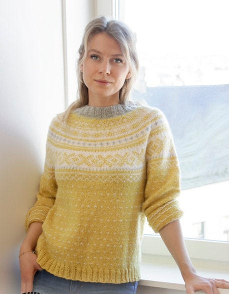 Yellow fair isle or nordic sweater in 100% wool yarn | Etsy