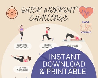 Quick Workout Challenge | Digital | Fitness Exercises | Printable | Home or Gym Workout | Easy | Tracking | Health | Strength | Conditioning