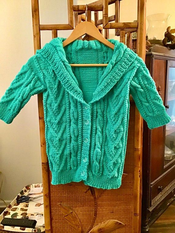 Girls Knit Cardigan. Turquoise Blue green Etsy