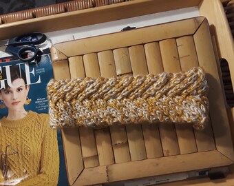 Headband double knit herringbone gold tweed .