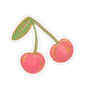 Vinyl Pink Cherries Watercolor Art Stickers, Cherry Sticker, Trendy Preppy Sticker, Laptop Sticker, Water Bottle Sticker, Cute Stickers