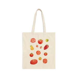 Types of Tomatoes Watercolor Print Art Canvas Tote Bag, Tomato Print Tote Bag, Colorful Tomatoes Tote, Farmers Market Tote, Book Bag