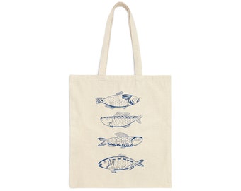 Fish Print Canvas Tote Bag, Fish Tote Bag, Ocean Print Canvas Tote, Fish Print Tote, Coastal Print Tote Bag, Coastal Tote, Cute Beach Tote