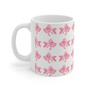 Tasse en céramique de modèle d’impression de poisson rouge rose, tasse d’impression de poisson rouge, tasse d’impression de poisson rose, tasse de modèle de poisson rouge, tasse côtière, tasse mignonne à la mode girly