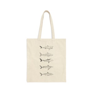 Shark Design Print Canvas Tote Bag, Shark Tote Bag, Shark Design ToteBag, New England Shark Tote Bag, Coastal Tote Bag, Coastal Sketch Tote