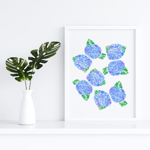 Watercolor Blue Hydrangea Print Art, Hydrangea Print Art, Hydrangea Wall Art, Blue Hydrangea Art, Hydrangea Painting, Coastal Wall Art