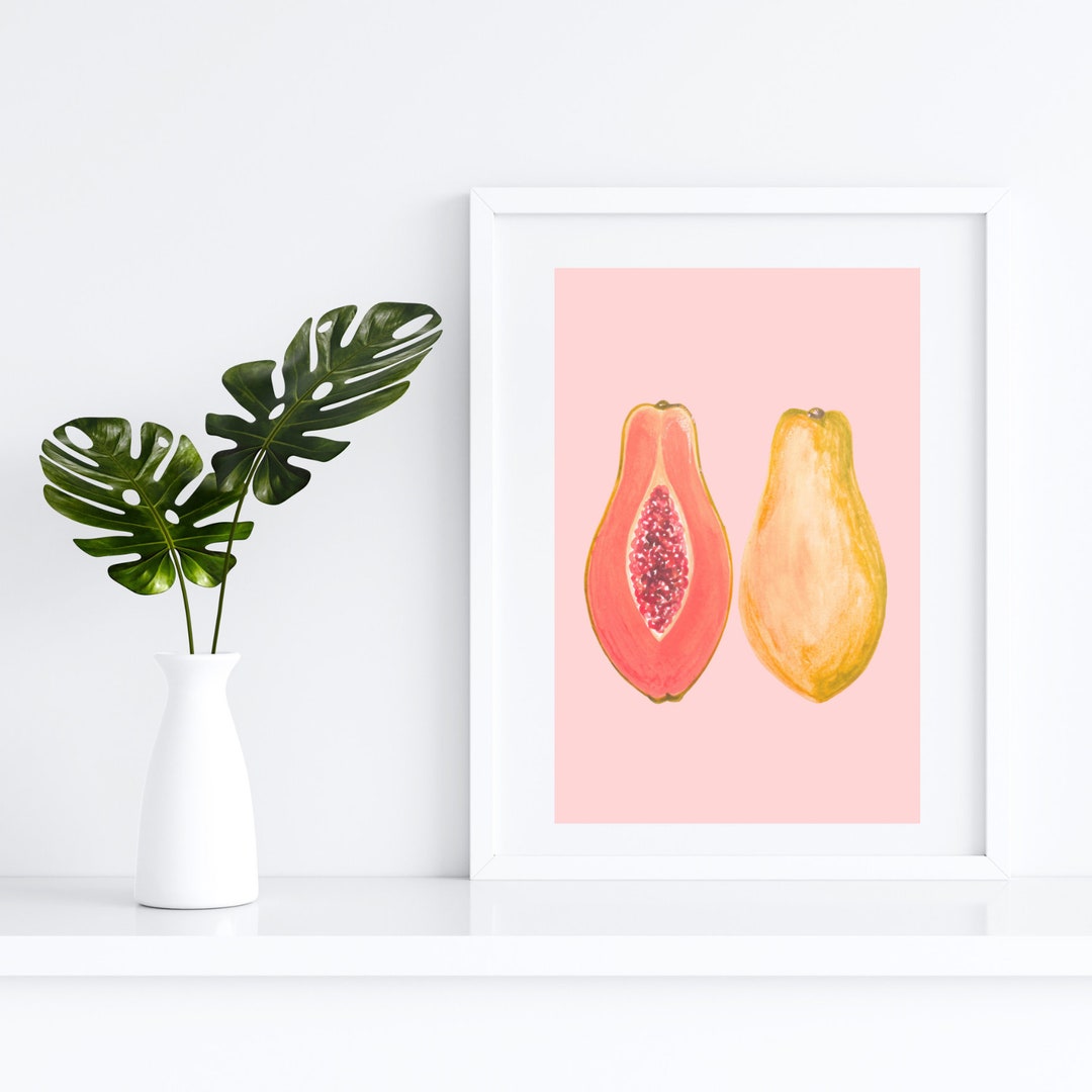 Watercolor Papaya Print Art, Papaya Print Art, Papaya Art, Papaya Kitchen Print, Girly Kitchen
