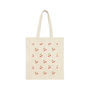 Kirsche Canvas Einkaufstasche, Kirschdruck Canvas Einkaufstasche, rosa Kirschen Bauernmarkt Einkaufstasche, Obst Print Einkaufstasche, süße Einkaufstasche, Vintage Einkaufstasche