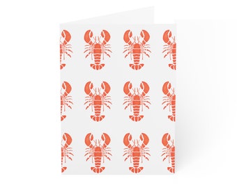 Lobster Print Greeting Cards (1, 10, 30, 50), Watercolor Lobster Print Cards, Lobster Blank Cards, Maine Thank You Cards, New England Cards