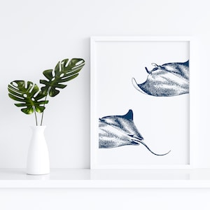 Mantarochen Druck, Mantarochen Kunst, Mantarochen Posterdruck, Blaue und weiße Mantarochen Druck, Mantarochen Wandkunst, Mantarochen Wanddekor, Ozean Kunst