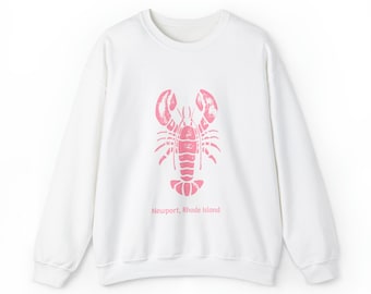 Newport Rhode Island Sweatshirt, Pink Lobster Sweatshirt, Rhode Island Crewneck, Dames Crewneck Sweatshirt, Heren Crewneck Sweatshirt