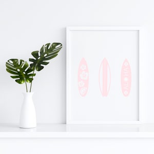 Baby Light Pink Surfboard Print Design Wall Art, Pink Surfboards Print Poster Art, Coastal Cowgirl Preppy Wall Decor, Girls Room Home Decor