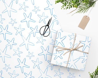 Starfish Print Wrapping Paper, Blue Starfish Wrapping Paper, Starfish Wrapping Paper, Starfish Gift Wrap, Coastal Wrapping Paper