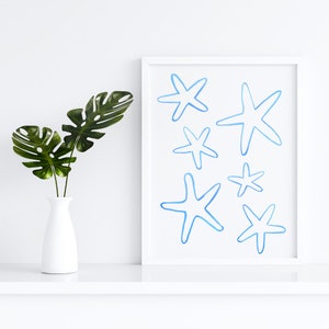 Blue Starfish Watercolor Print Art, Starfish Print, Starfish Wall Art, Starfish Wall Decor, Blue Star Art, Blue Starfish Poster, Star Art