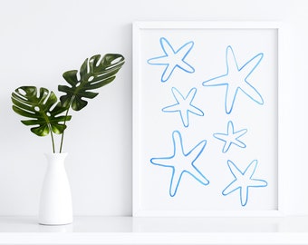 Blue Starfish Watercolor Print Art, Starfish Print, Starfish Wall Art, Starfish Wall Decor, Blue Star Art, Blue Starfish Poster, Star Art
