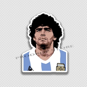 Peut inclure: Un autocollant représentant un dessin animé d'un joueur de football portant un maillot bleu et blanc avec le texte "AFA" sur la poitrine. Le joueur a les cheveux noirs et une expression sérieuse.